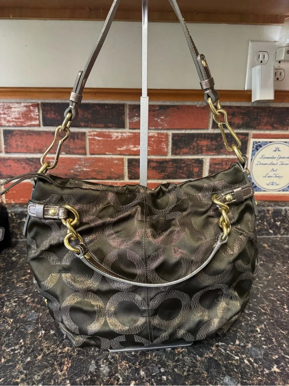 Coach Brooke Op Art Lurex Shoulder Bag 14144 Metallic Bronze